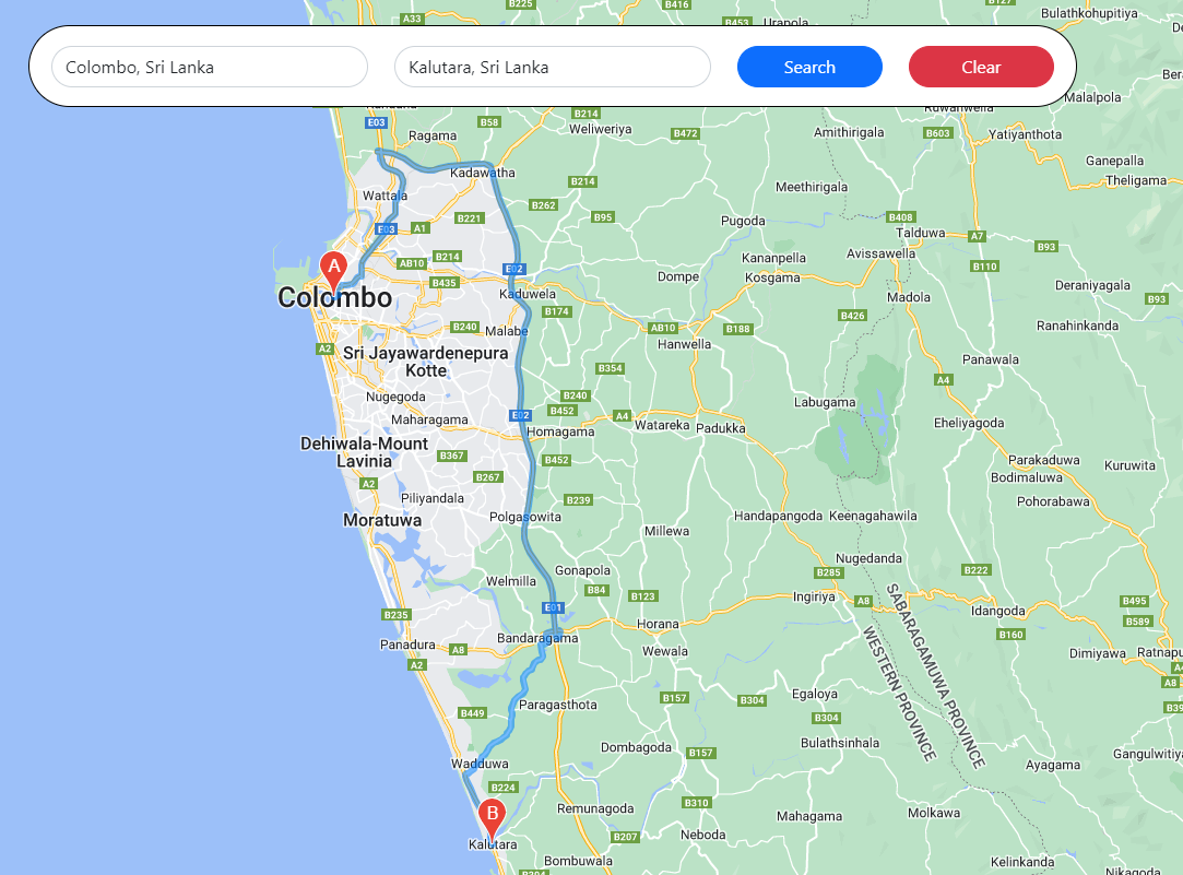 Google Map Draw Directions Using React Js 2022