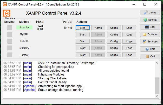 xampp control panel